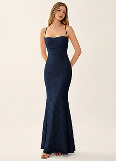 Natasha Navy Jacquard Corset Mermaid Prom Dress image3