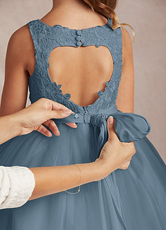 Azazie Calla Flower Girl Dresses Dusty Blue Ball-Gown Lace Tulle Dress image5