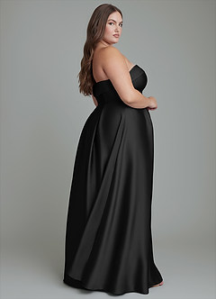 Azazie Lucienne At-home Try On Dresses Black A-Line Strapless Stretch Satin Convertible Dress image15