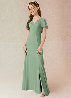 Azazie Induh Vestido de Matcha de Gasa/ Chiffon de Acampanado con Volante image1