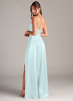 Azazie Sarella Bridesmaid Dresses Sea Glass A-Line Pleated Stretch Satin Dress image4