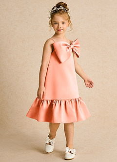 Azazie Kiwi Blumenmädchenkleider A-Linie Spaghetti Riemen Matte Satin Kleid Sonnenuntergang image3