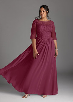 Azazie Mirielle Kleider für die Brautmutter A-Linie Schaufel Spitze Chiffon Kleid Maulbeerrot image7