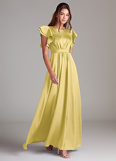 Azazie Daphne Modest Bridesmaid Dresses A-Line Ruched Stretch Satin Floor-Length Dress image3