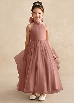 Azazie Bev Abiti da Ragazza di Fiori Abito A-Line in Tulle Convertibile Cedro Rosa image3