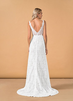 Azazie Gracen Wedding Dresses Diamond White Mermaid V-Neck Lace Tulle Dress image2
