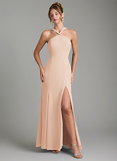 Azazie Rue Bridesmaid Dresses English Rose A-Line Halter Chiffon Dress image4