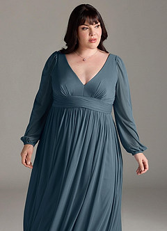 Azazie Norah Brautjungfernkleider A-Linie Lange Ärmel mit V-Ausschnitt Chiffon Kleid Zwielichtviolett image12