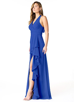 Azazie Aviv Robes de demoiselle d'honneur Robe Trapèze en Mousseline de soie Plissée Bleu Roi image3