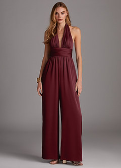 Azazie Oli Brautjungfernkleider Plissee Stretch-Satin Overall/Jumpsuit Cabernetrot image3
