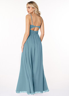 Azazie Yanelie Bridesmaid Dresses Moody Blue A-Line Scoop Pleated Chiffon Dress image8