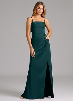 Azazie Aretha Jurken voor bruidsmeisjes Converteerbaar Jurk van Stretch Satijn met A-Lijn Strapless Pijnboom image6