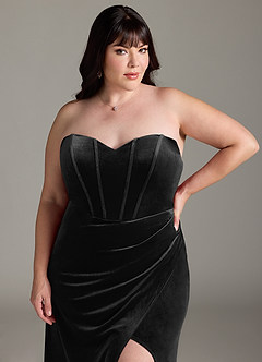 Azazie Jas Jurken voor bruidsmeisjes Converteerbaar Jurk van flueel met Kolom Off-the-shoulder korset Zwart image19