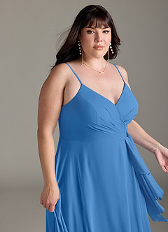 Azazie Akita Robes de demoiselle d'honneur Robe Trapèze en Mousseline de soie Geai Bleu image10
