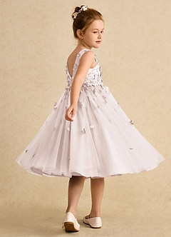 Azazie Lana Robe Demoiselle D'honneur Fillette Robe Trapèze en Mat Satiné Sans manches Rose Pétale image4