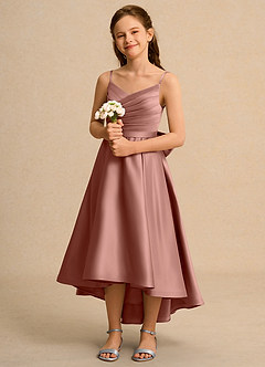 Azazie Sweets Girl Blumenmädchenkleider A-Linie Plissee Matte Satin Kleid Zedernrose image1