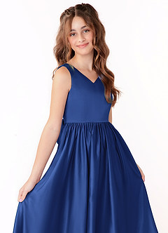Azazie Hathaway Junior Royal Blue A-Line Bow Stretch Satin Dress image5