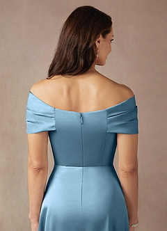 Azazie Amelia Kleider für die Brautmutter A-Linie Schulterfrei Stretch-Satin Kleid Stahlblau image8