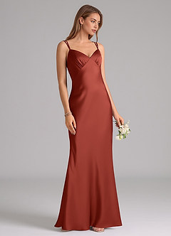 Azazie Suttona Bridesmaid Dresses Terracotta A-Line Pleated Stretch Satin Dress image2
