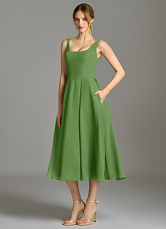 Azazie Amalie Bridesmaid Dresses Basil A-Line Pleated Chiffon Dress image1