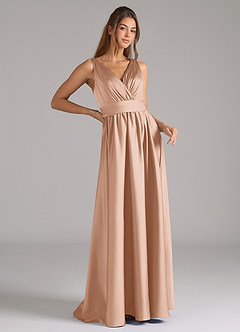 Azazie Kora Bridesmaid Dresses English Rose A-Line Pleated Stretch Satin Dress image3