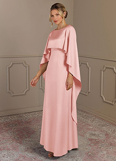 Azazie Eli Mother of the Bride Dresses Powder Pink Sheath Boatneck Stretch Satin Dress image3