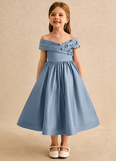 Azazie Deedee Flower Girl Klänningar Klä Balklänning i Matt satäng Av axeln image4