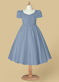 Azazie Juno Flower Girl Dresses Dusty Blue A-Line Sweetheart Neckline Matte Satin Dress image6