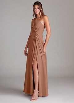 Azazie Brooke Abiti da Damigella Abito A-Line in Chiffon Monospalla Bronzo image5
