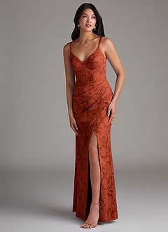 Azazie Leo Brautjungfernkleider Etui Plissee Blumen-Burnout Kleid Rotbraun image3