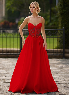 Nimbus Rojo Vestido de fiesta de satén con corsé recortado image5