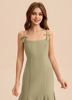 Azazie Evey Junior Vestido de Musgo Verde de Gasa de Corte Sirena con Plisado image6