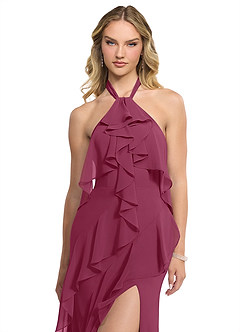 Azazie Velma Brautjungfernkleider A-Linie Seitliche Cut-Outs Chiffon Kleid Maulbeerrot image4