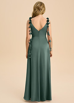 Azazie Gumdrop Junior Sea Moss Empire Pleated Stretch Satin Dress image7