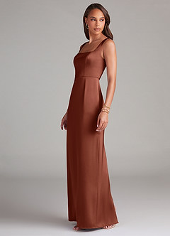 Azazie Flori Bridesmaid Dresses Clay Sheath Side Slit Stretch Satin Dress image4