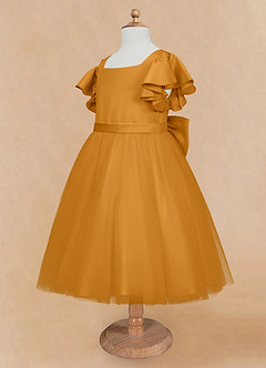 Azazie Kaeya Flower Girl Dresses Butterscotch A-Line Bow Tulle Dress image7