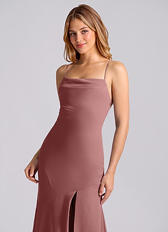 Azazie Grata 신부 들러리 드레스 인어 주름진 쉬폰 바닥 길이 드레스 image7