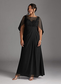 Azazie Hera Mother of the Bride Dresses Black A-Line Lace Capelet Chiffon Dress image8