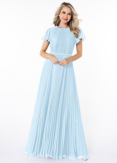 Azazie Kara Modest Bridesmaid Dresses A-Line Pleated Chiffon Floor-Length Dress image10