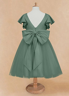 Azazie Kaeya Flower Girl Dresses Eucalyptus A-Line Bow Tulle Dress image6