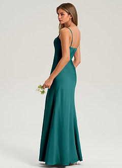 Azazie Lidia Bridesmaid Dresses Peacock Mermaid Side Slit Stretch Satin Dress image6