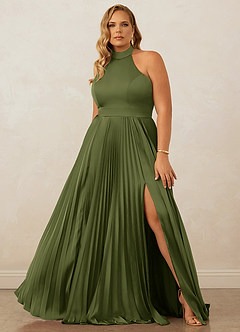 Christian Siriano Bridal for Azazie 1007 Bridesmaid Dresses Olive A-Line Pleated Stretch Satin Dress image8