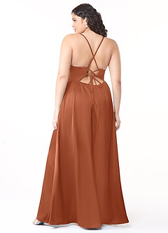 Azazie Raya Final Sale Matcha A-Line V-Neck Pleated Stretch Satin Dress image8