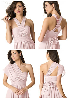 Azazie Olani Bridesmaid Dresses Blushing Pink A-Line Off the Shoulder Chiffon Convertible Dress image7