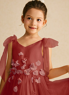 Azazie Minia Jurken voor bloemenmeisjes A-Lijn Jurk van Mat Satijn Boog Terracotta image4