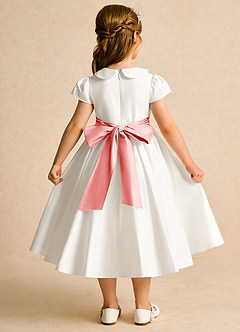 Azazie Deary Flower Girl Dresses Ivory Coral A-Line Bow Cotton Dress image2