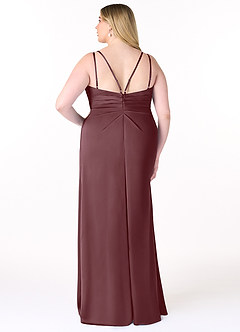 Azazie Aqua Bridesmaid Dresses Sangria A-Line V-Neck Pleated Stretch Satin Dress image9