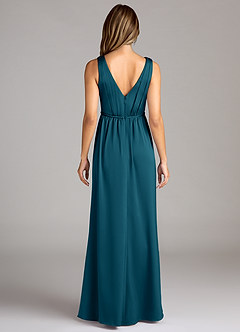 Azazie Tanicia Bridesmaid Dresses Ink Blue A-Line Pleated Stretch Satin Dress image2