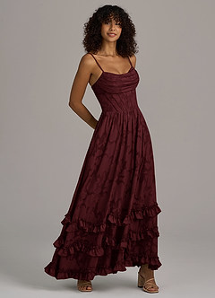 Azazie Lettie Bridesmaid Dresses Cabernet A-Line Corset Floral Burnout Dress image4