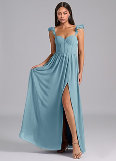 Azazie Denisse Robes de demoiselle d'honneur Robe Trapèze en Mousseline de soie Rayé Bleu Maussade image4